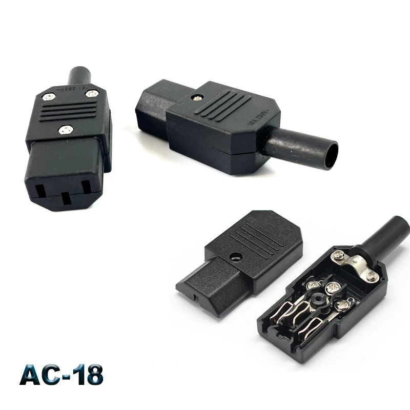 IEC320 C14 Electrical AC Socket 3 pin red LED 250V Rocker Switch 10A fuse female male inlet plug connector 2 pin socket mount