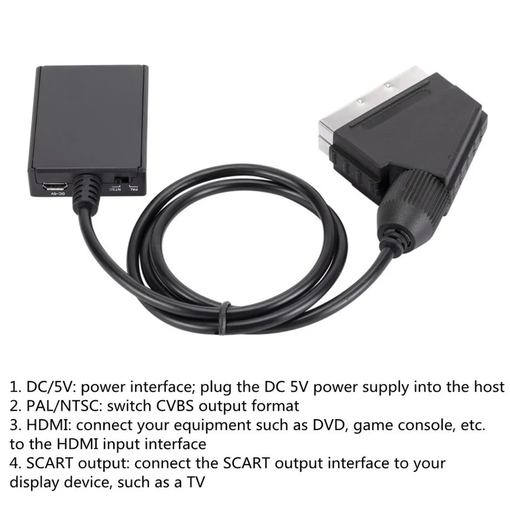 PzzPss HD 1080P HDMI Input To SCART Output Video Audio Converter Adapter For HDTV DVD For Sky Box STB Plug and Play DC Cables