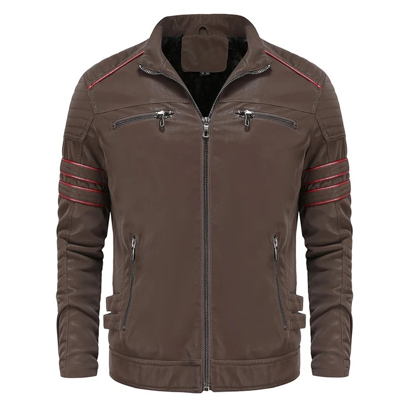 Imagem -04 - Outono Inverno Jaquetas de Couro dos Homens Moda Gola Motociclista Motocicleta Jaqueta Casual Zíper Lavado Retro Couro do Plutônio Cabolsas