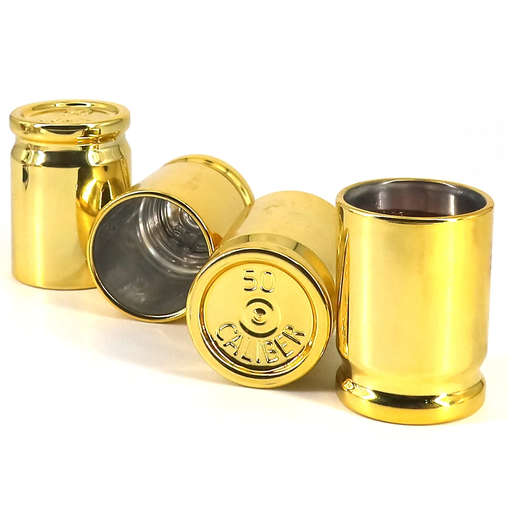 2 or 4 Pcs Set 50 Caliber Plastic Golden Shiny Surface Bullet Drinking Cup Shot Glass Opaque Mug Wineglass Novelty  Gift