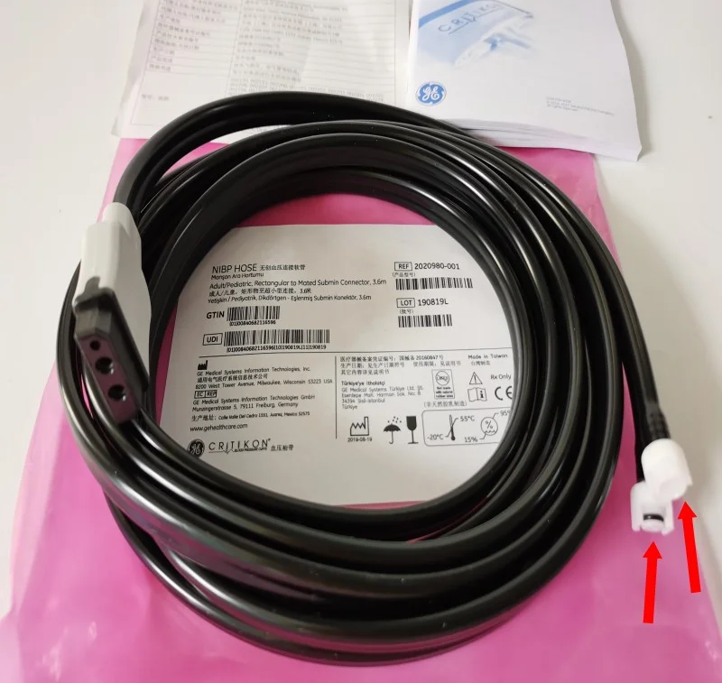 

GE Original NIBP HOSE Manson Ara Hortumu Adult/Pediatric, Rectangular to Mated Submin Connector, 3.6m REF：2020980-001