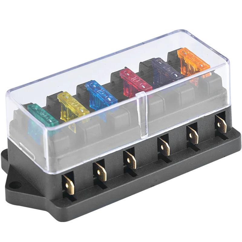 6 Way Circuit Standard ATO Blade Fuse Box DC 12V/24V Car Fuse Block Holder with 6pcs 3A-30A Fuses