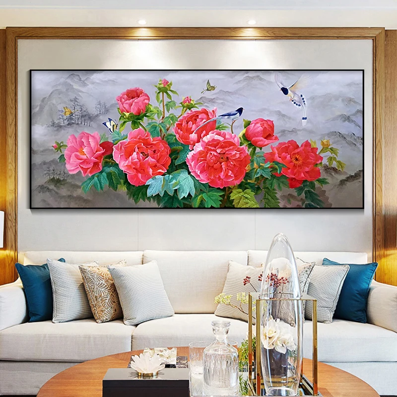 

EECAMAIL Diy Diamond Painting Full Diamond Embroidery Modern Chinese Wealthy Peony 5D Diamond Painting Cross Stitch No Frame