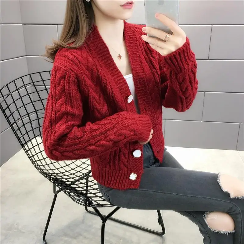 Frauen Neue Strick Solid Color Pullover Strickjacke Damen Jacke 2022 Herbst Winter Taste Mode College Stil V-ausschnitt Casual Top