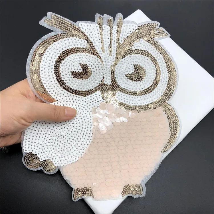 Elaborate Owl Sequin Cloth Sticking Overcoat Down Garment Decorated Large Back Rubber Ironing Patch 20.5cm*18.5cm