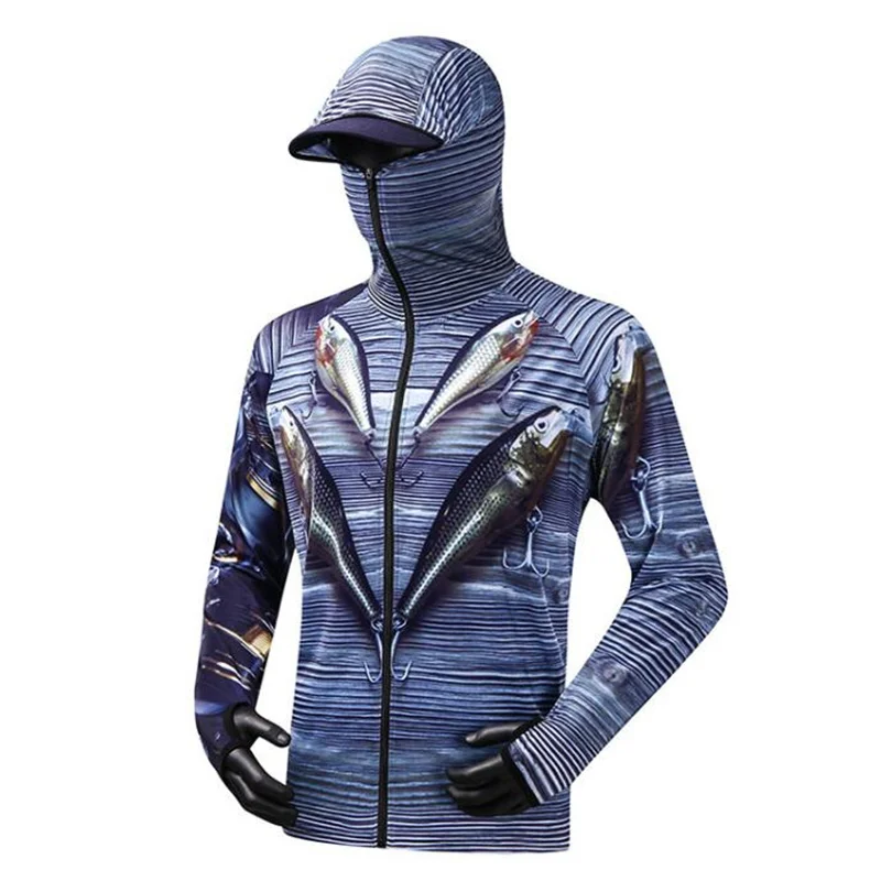 Fishing Shirt Breathable Quick Dry Fishing Jersey Anti-UV Sunscreen Sun Protection Clothes Professional Fishing Hoodie With Mask