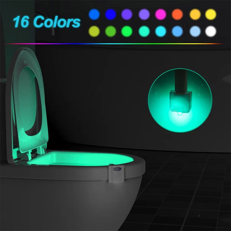 16/8 Color Backlight for Toilet Bowl WC Toilet Seat Lights with Motion Sensor Smart Bathroom Toilet Night Light LED Toilet Light