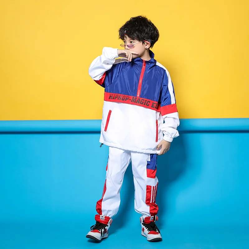 Kid Blue White Jacket Jogger Pants Hip Hop Clothing Clothes Jazz Dance Costume for Girls Boys Ballroom Dancing Streetwear