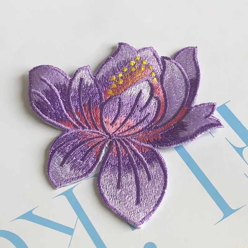 1Pcs Blue Lotus  Flower Embroidery Patches Iron Or Sew for Clothing Applique DIY Hat Coat Dress Pants Accessories Cloth Sticker