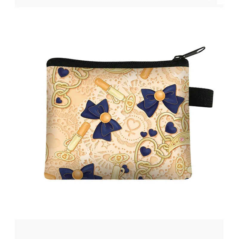 Mini cartera con estampado fresco para niños y mujeres, bolsa de almacenamiento portátil para tarjetas, monedero, de mano, de poliéster