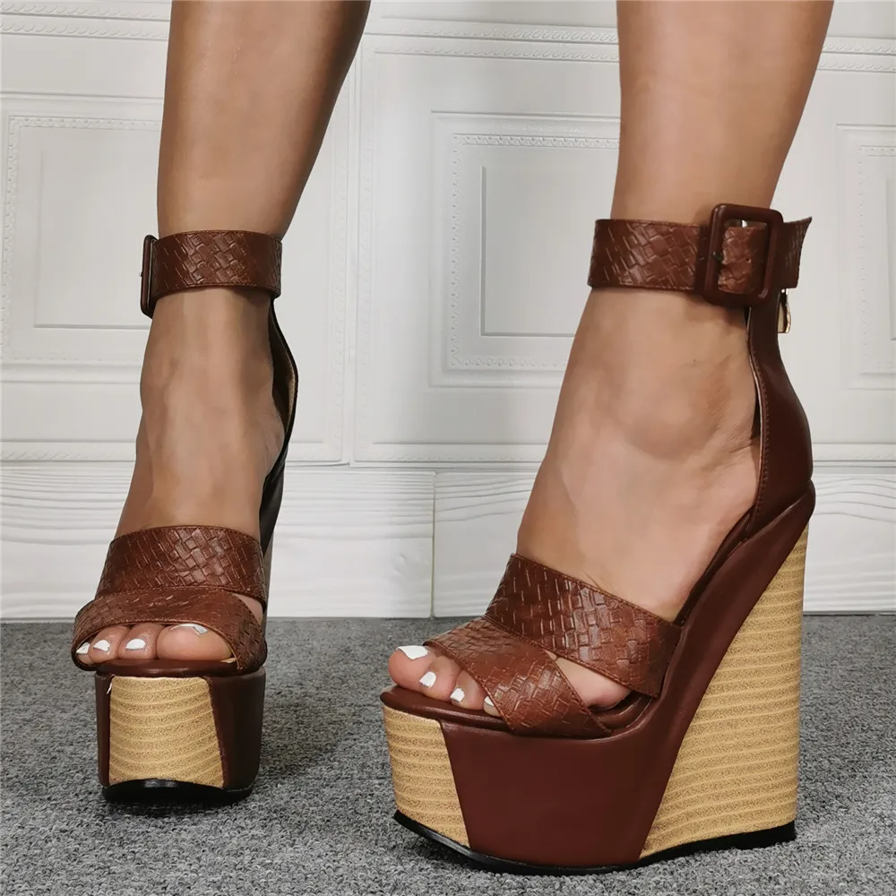 Summer Wedge Platform Woman Sandals Shoes Gladiator Women Summer Buckle Strap Heels Sexy Female Party Casual Sandals Brown Shoes