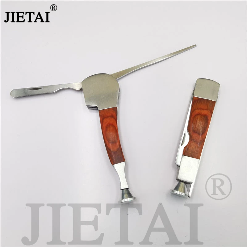 Wooden Smoke Knife Scraper Bar Pressure Rod Needle Repair Tobacco Pipes Accessories Three In One Folding Tamper Cleaning Tool