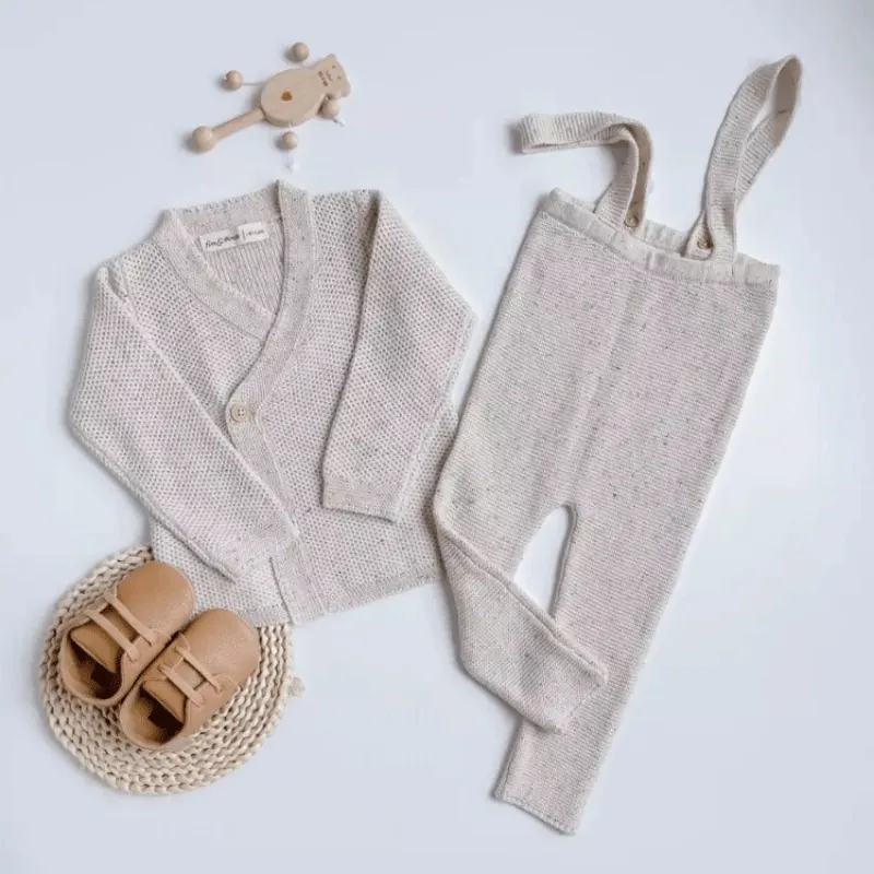 Newborn Baby Girl Boy Cotton Clothes Set Knitted Cardigan+Suspender Pant Infant Toddler Coat Spring Autumn Baby Clothes 12M-3Y