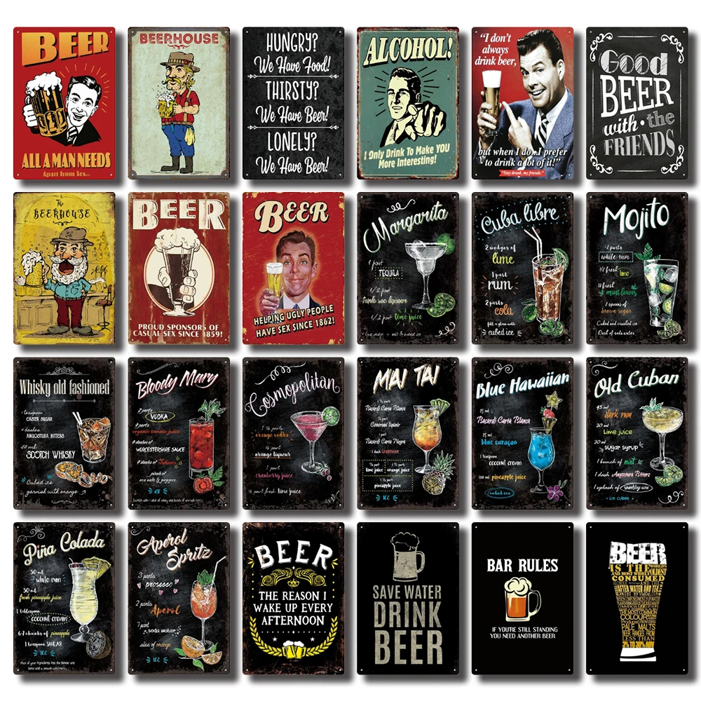 [ WellCraft ] Alcohol Beer All A Man Need Mojito Cocktail Tin Poster Metal Signs  Vintage Wall Plaque Custom Pub Decor WX-31