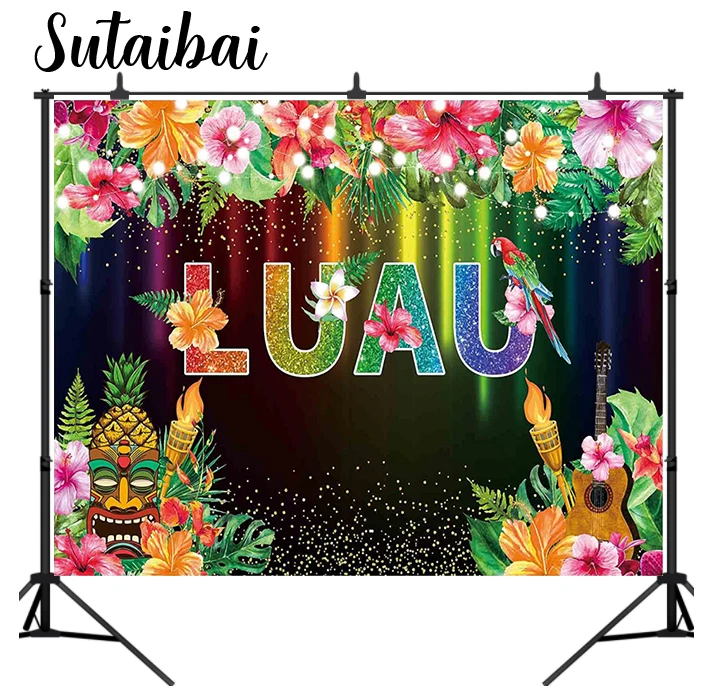 Summer Luau Party Backdrop Tropical Tiki Floral Glow Birthday Photography Background Baby Shower Cake Table Decoration