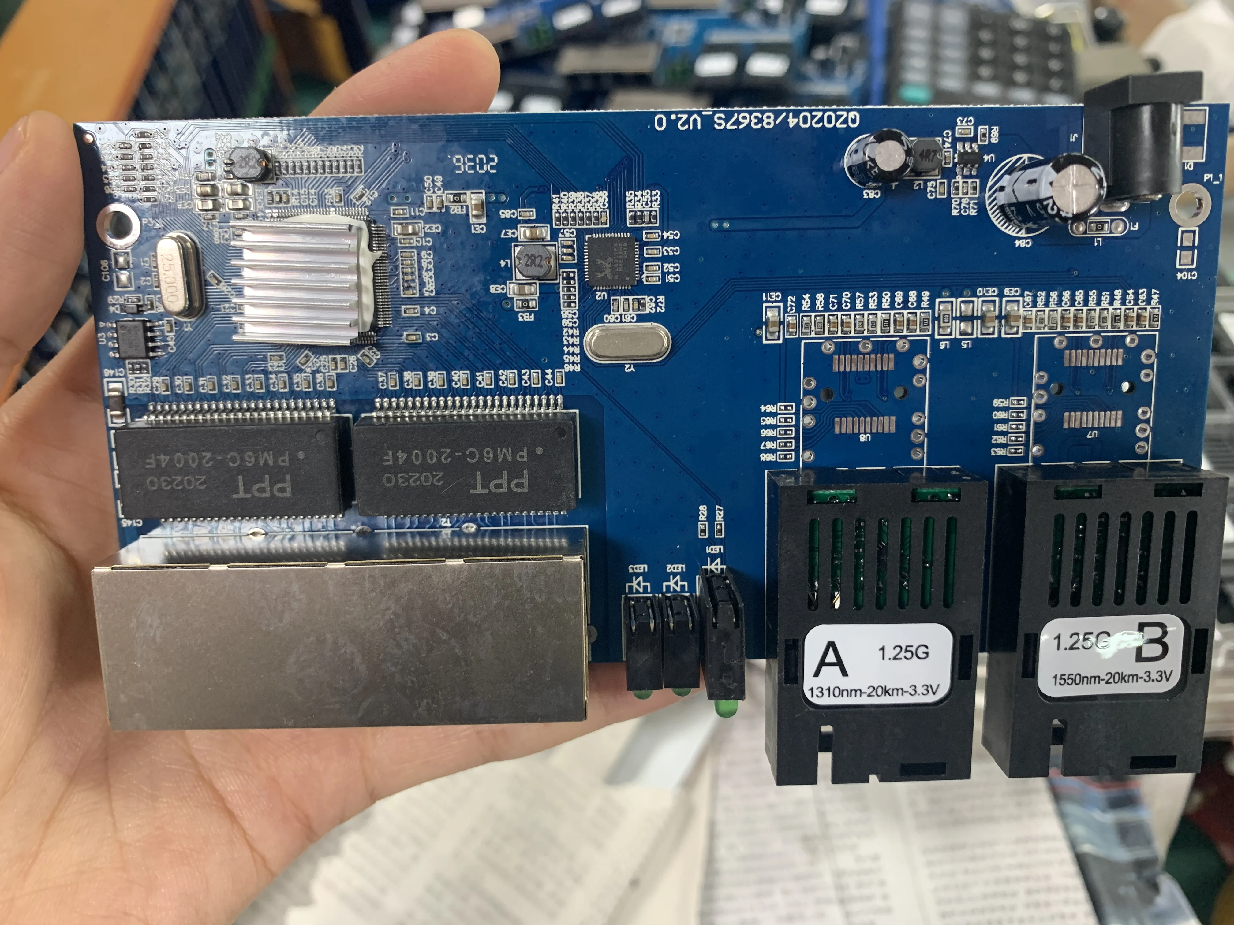 Wanglink-Fiber Optical Media Converter, Fiber Switch, 4 RJ45, UTP, 2 SC, 10/100/1000M, PCBA