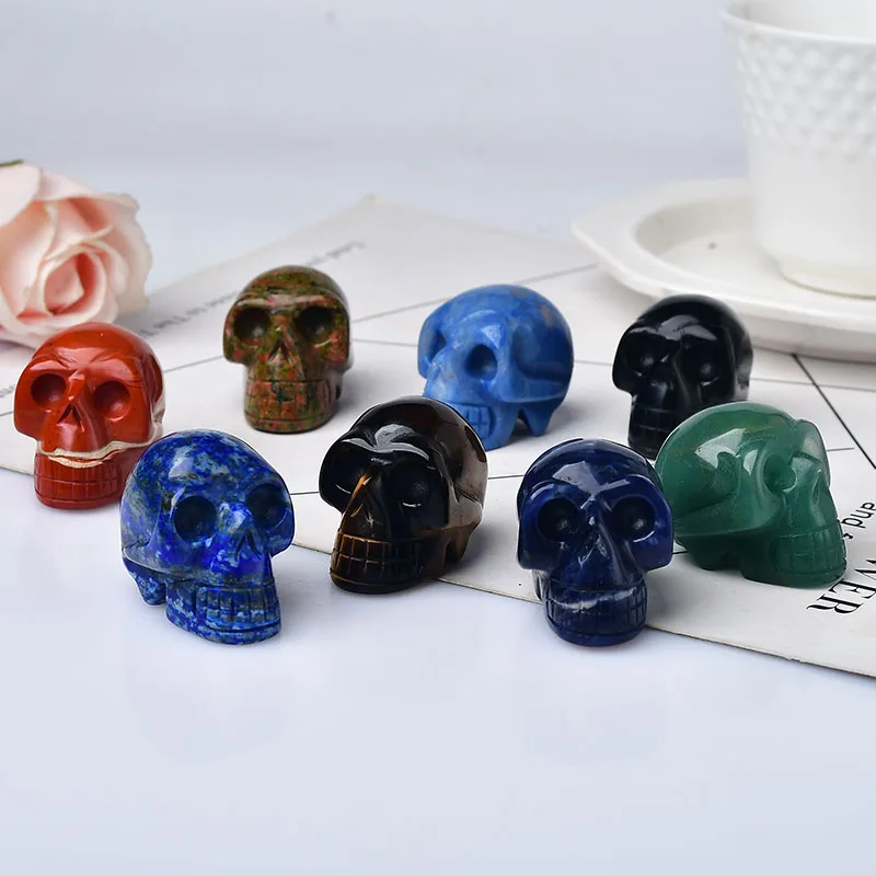 Natural Stone Skull Amethyst Skull Crystal Healing Stone Crafts Home Decoration Polished Figurine Halloween Ornaments Gift