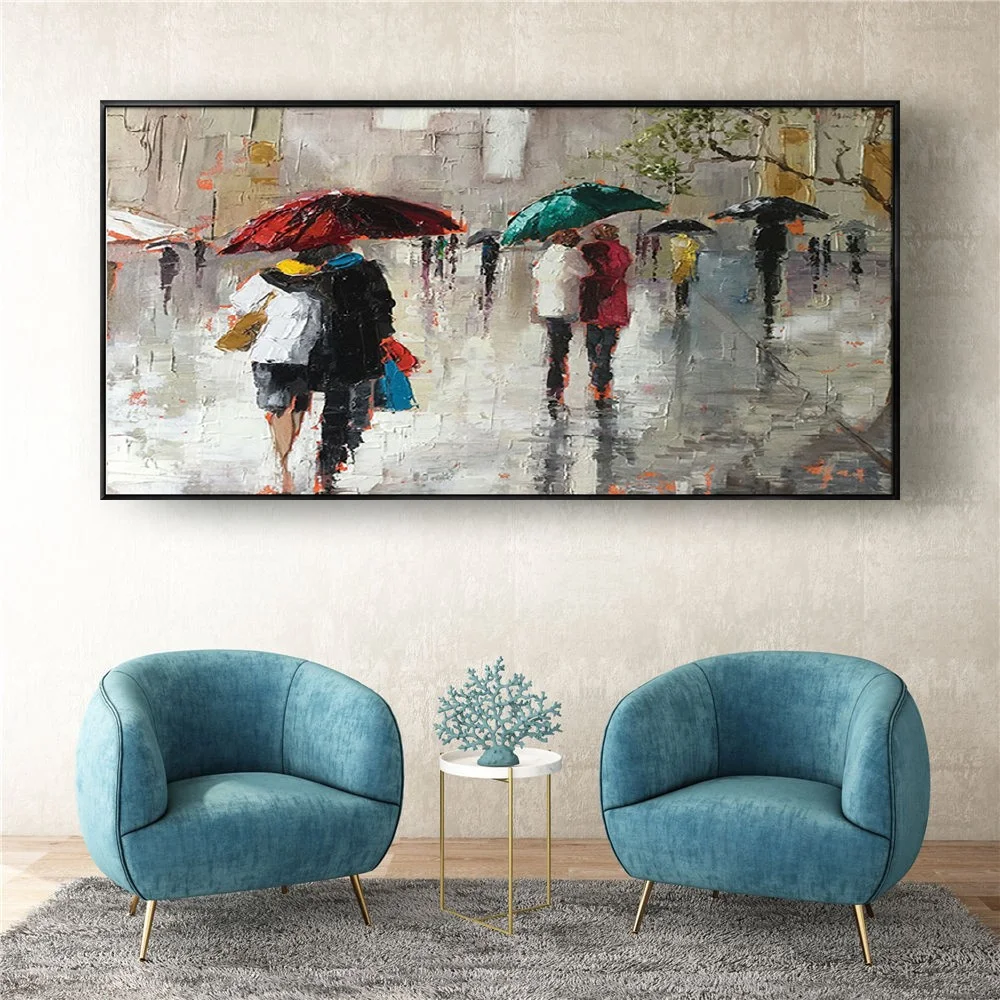 Morden Hand Painted Oil Painting On Canvas Popular Abstract Street View On Rainy Day Wall Art Pictures For Livingroom Home Decor