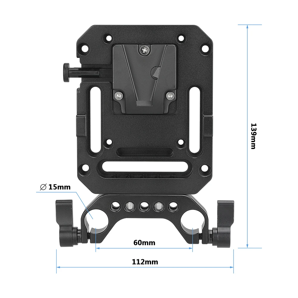 Adattatore femmina CAMVATE Mini v-lock a sgancio rapido con attacco VESA e morsetto a doppia asta da 15mm per montaggio batteria fotocamera DSLR