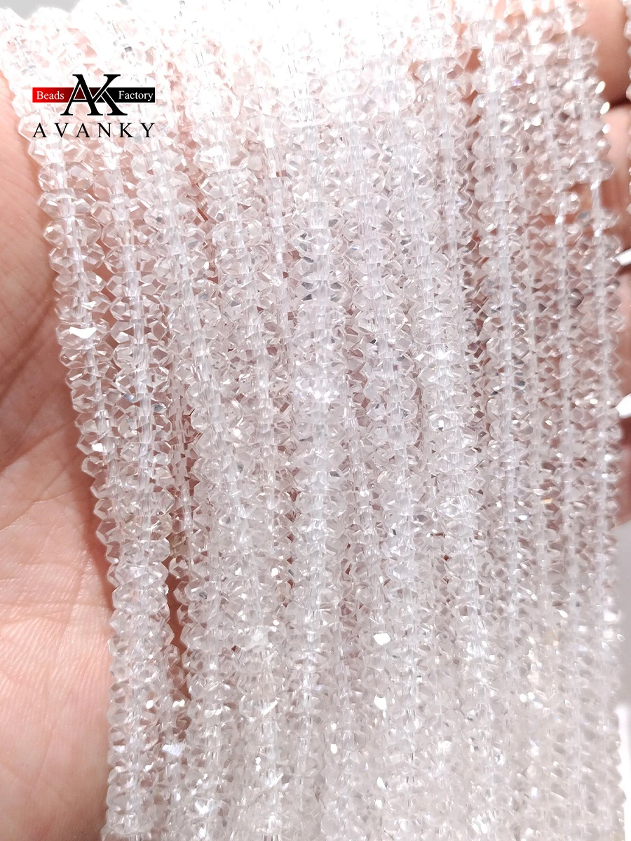 Natural Stone Faceted White Crystal Beads Small Section Loose Spacer for Jewelry Making DIY Necklace Bracelet 15'' 3x4mm 4x6mm