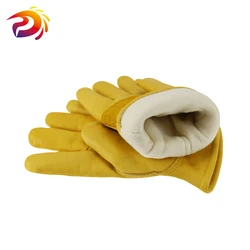 Guantes de trabajo de invierno de cuero de vaca, guante térmico para motocicleta, forro de algodón para clima frío, guante de trabajo para congelador