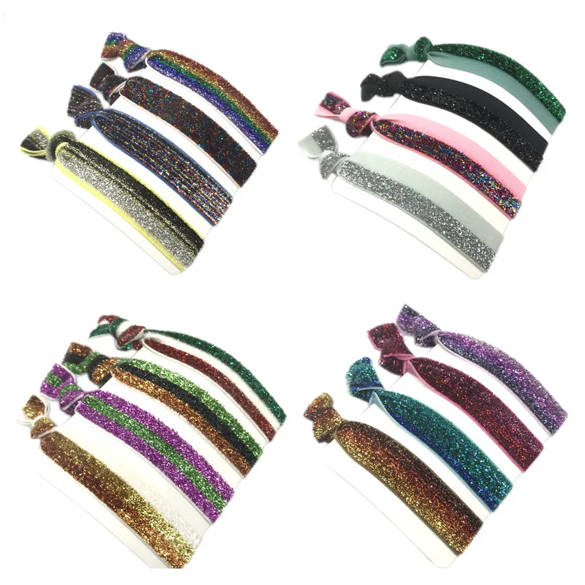 

20Pcs 2 Colors Multicolor Glitter Knotted Hair Tie Wholesale Ponytail Holder Elastic Hairband Bracelet Wristaband