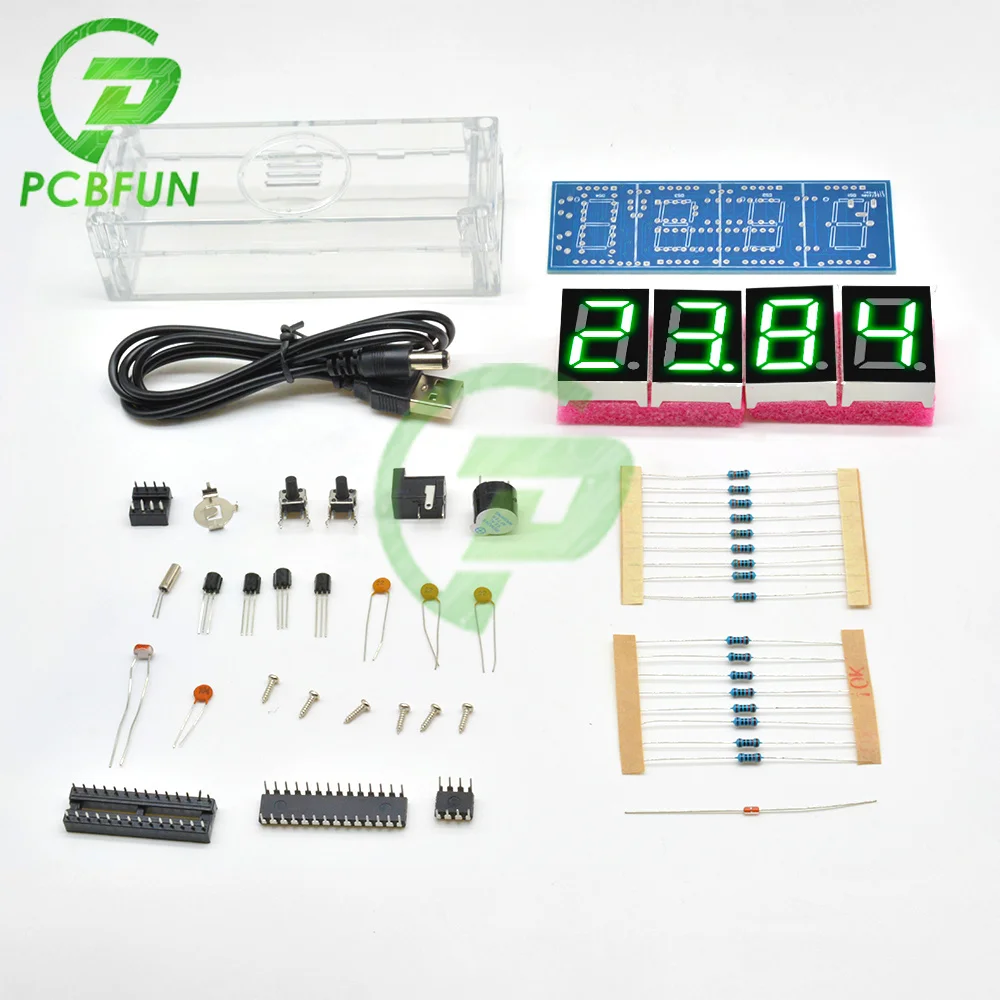 4 Bits Kit DIY LED Digital Electronic Clock with Temperature Thermometer Function Red/Blue/Green/White Display Light