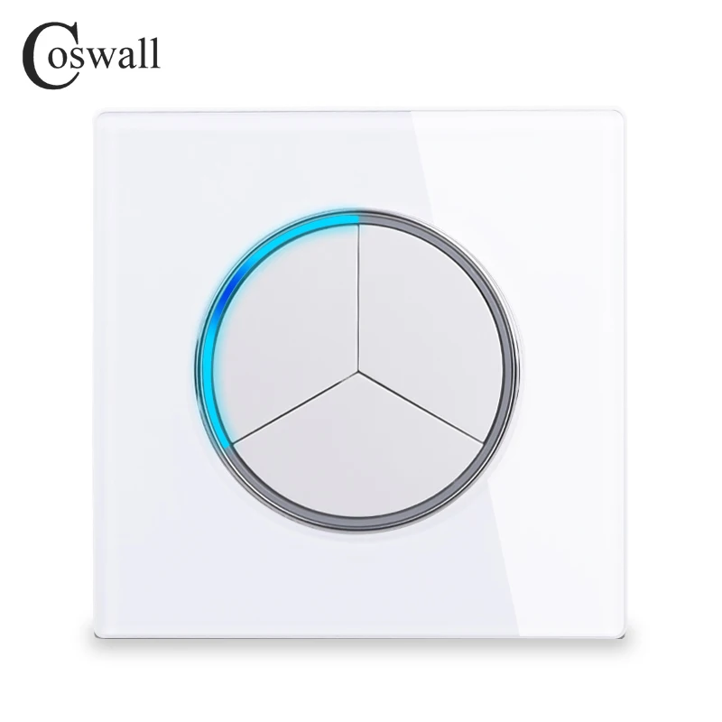 COSWALL 1/2/3/4 Gang 1/2 Way On / Off Wall Light Switch Large Aperture LED Backlight Data HDMI USB Charger Glass Panel White