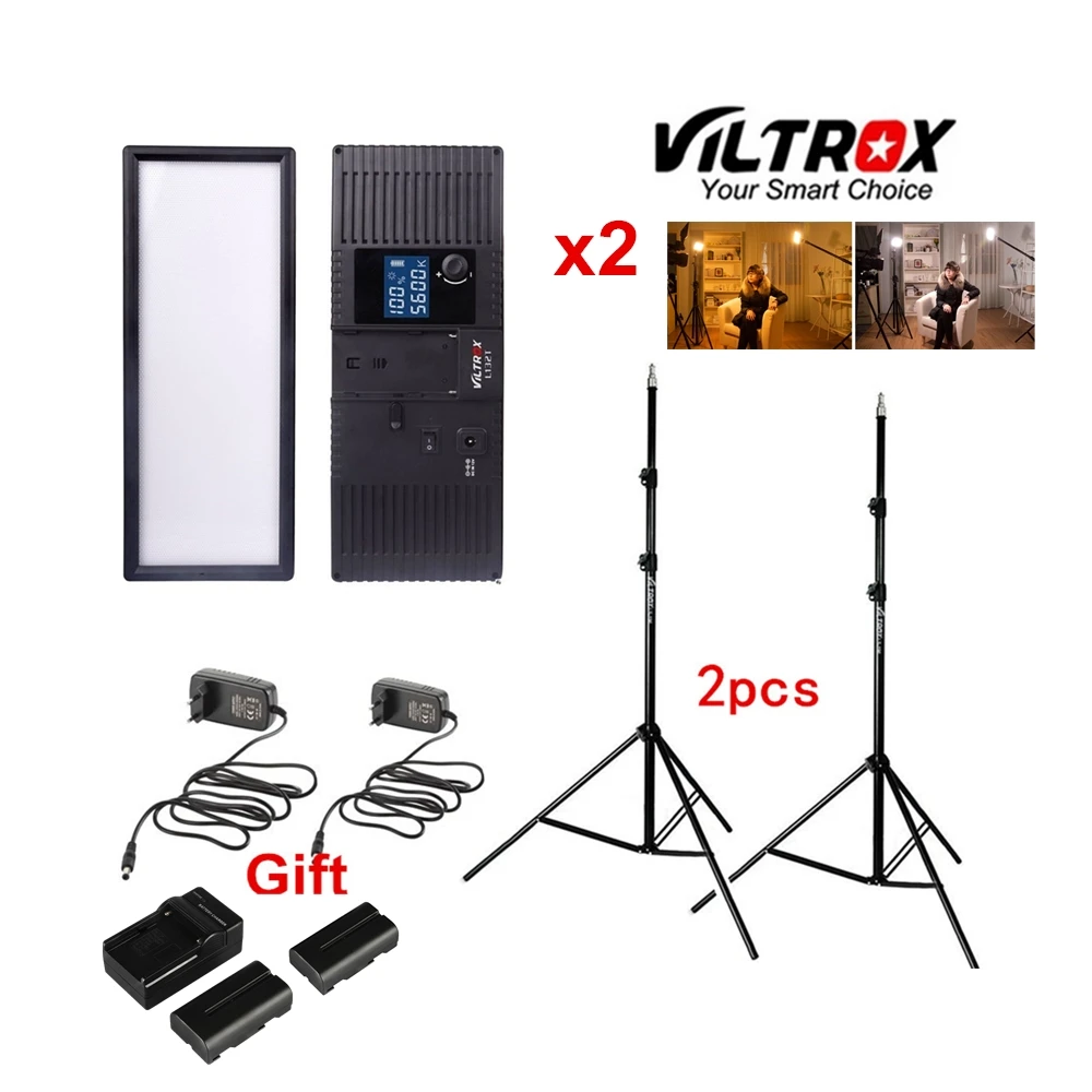 

Viltrox L132T Bi-Color Dimmable LED Video Light x2 +2x Light Stand +AC Adapter + battery charger for DSLR Camera Studio lighting