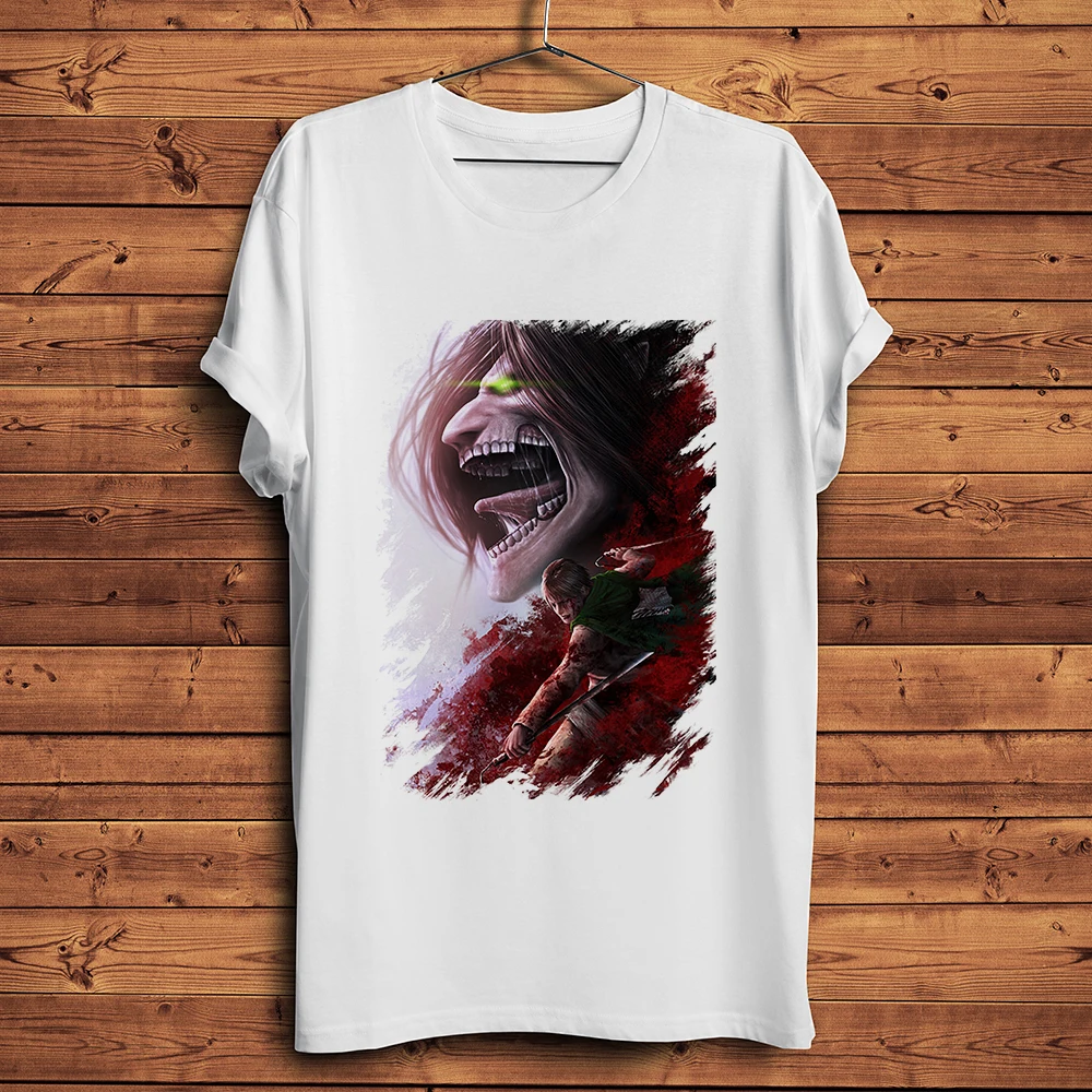 Eren Jaeger-Camiseta divertida de anime para hombre, camisa informal de manga corta blanca, ropa de calle Unisex, camiseta transpirable con estampado, Titan AOT, nueva