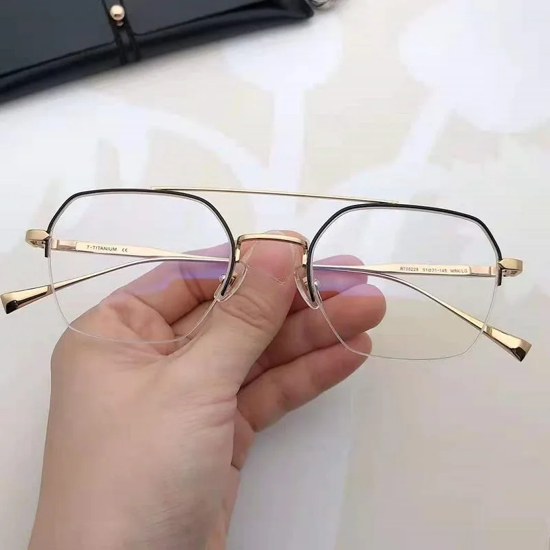 

Retro Square Glasses Frame Men Pure Titanium Double Beam Half Frames Myopia Eyeglasses Anti Blue Light Eyewear 2023 New