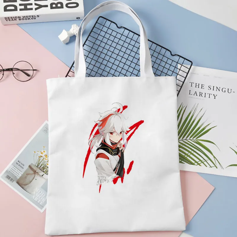 Kaedehara Kazuha Scarlet Leaves Pursuit Wild Waves bolsa de compras con estampado gráfico bolsas de mano bolso de hombro de lona de gran capacidad