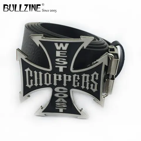 Bullzine zinc alloy west coast chopper cross jeans gift belt buckle Free PU belt FP-02144 drop shipping