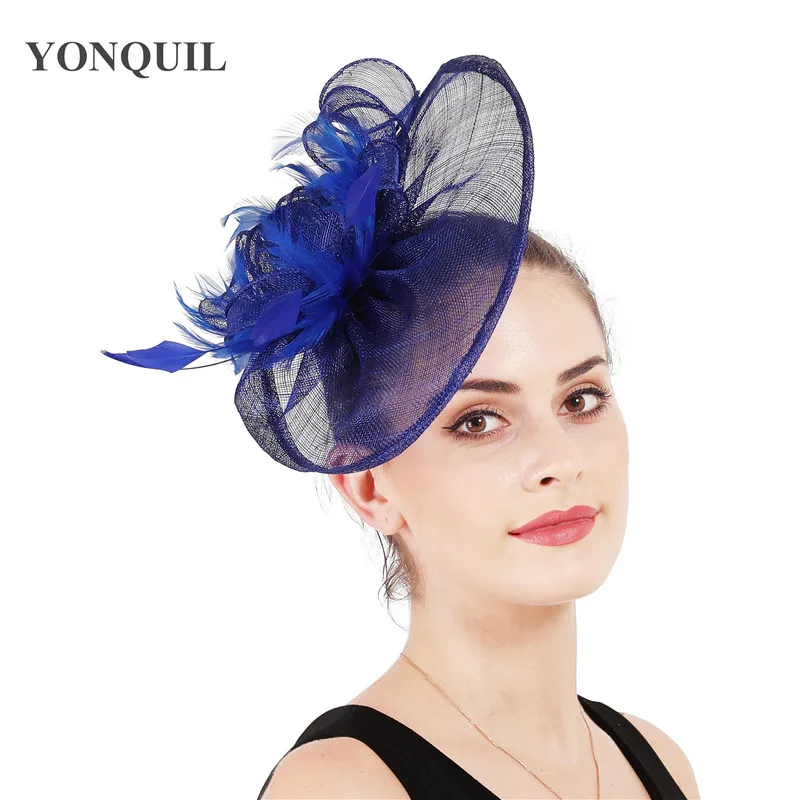 Elegant Lady Fascinator Party Hat Top Quality Sinamay Feather Millinery For Adult New Year Birthday Gifts Multi-Colors SYF157