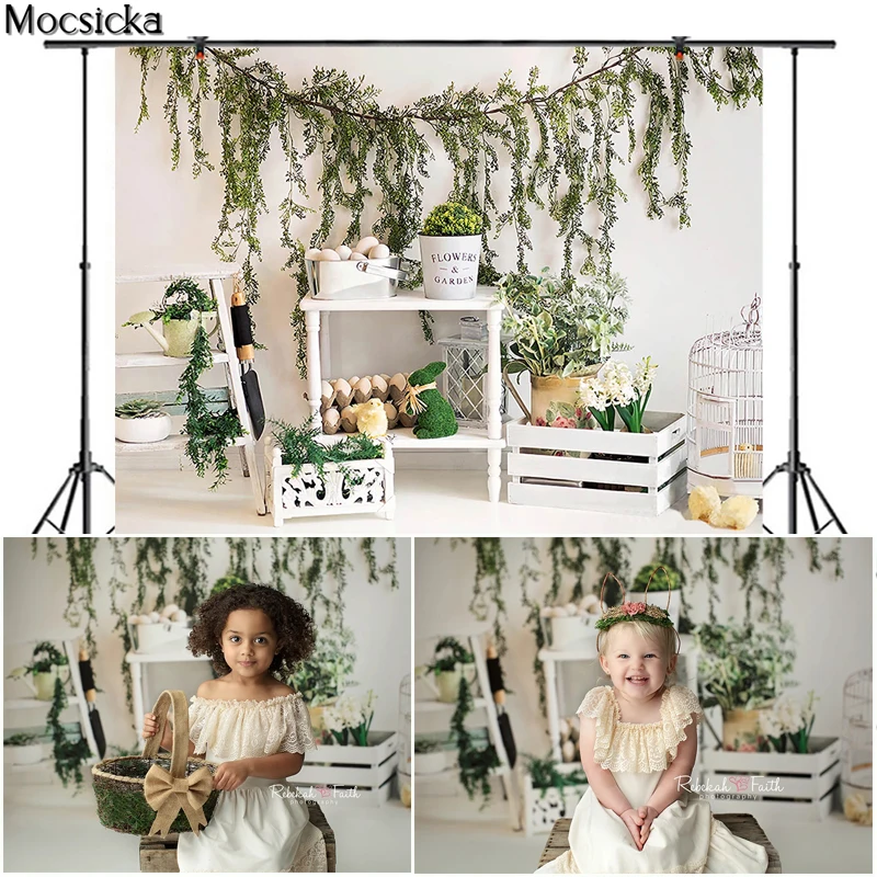 Mocsicka Easter Backdrops For Photography Spring Flowers Bunny Eggs Newborn Baby Child Portrait Background For Photo Studio