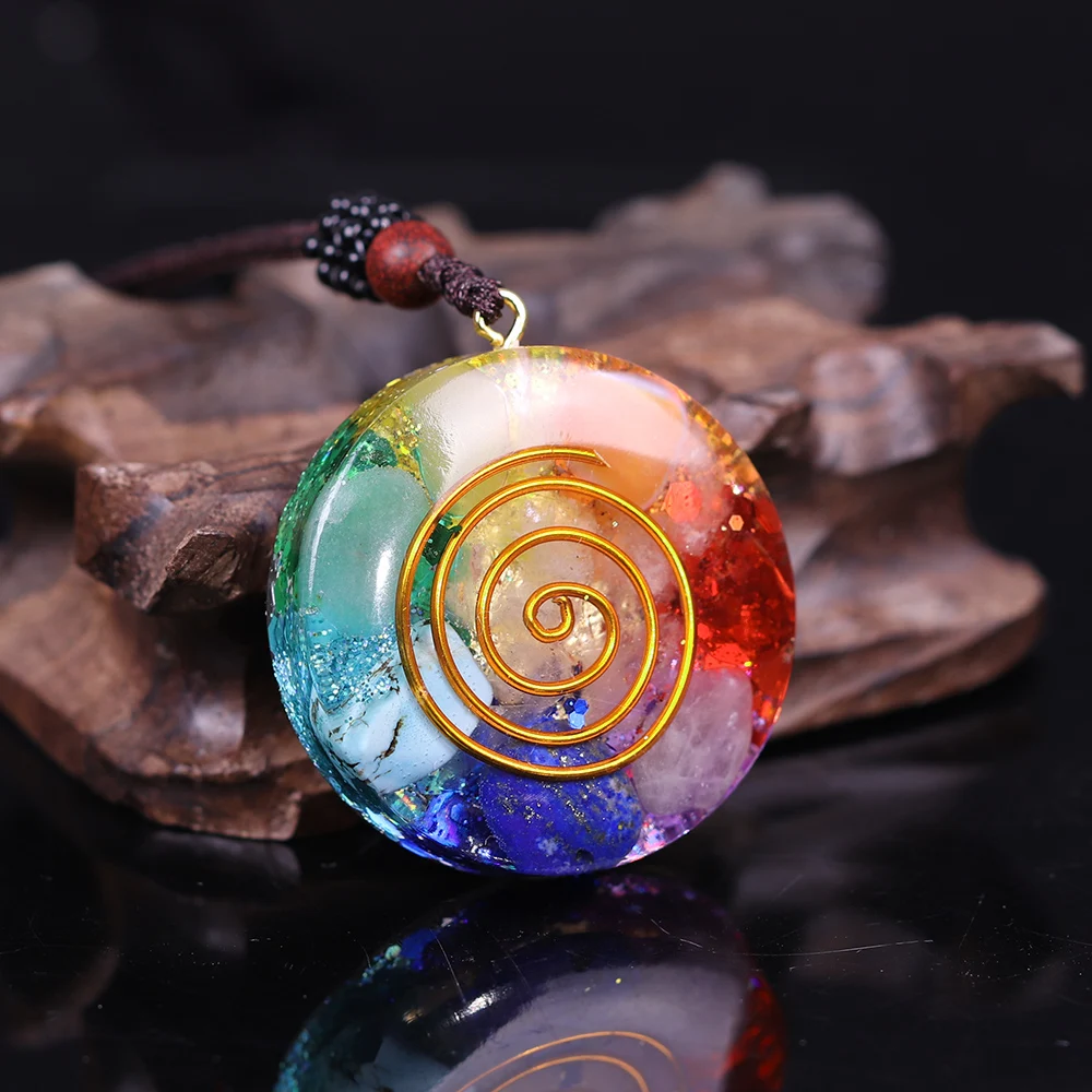 Orgonite Pendant 7 Chakra Orgone Natural Stone Necklace  Revitalization Relaxation Energy Enhancing Crystal Necklace