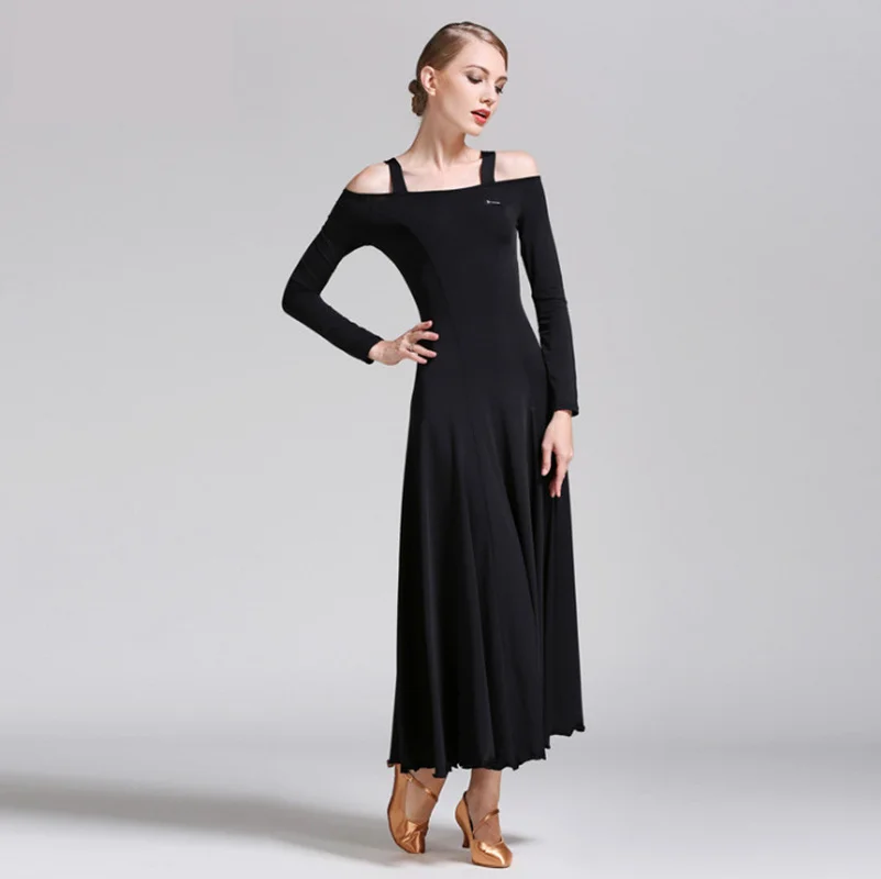 Robe de danse de salle de bal pour femmes, sans bretelles, à manches longues, Standard, Jazz, Waltz, Tango, nouvelle collection 2021