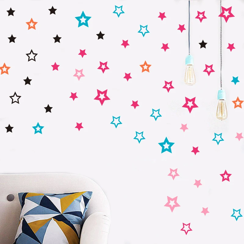55pcs/set Hollow Star Wall Stickers Home Decoration For Children's Room Fridge Kitchen Porch Wallpaper Peel & Stick Art Mural