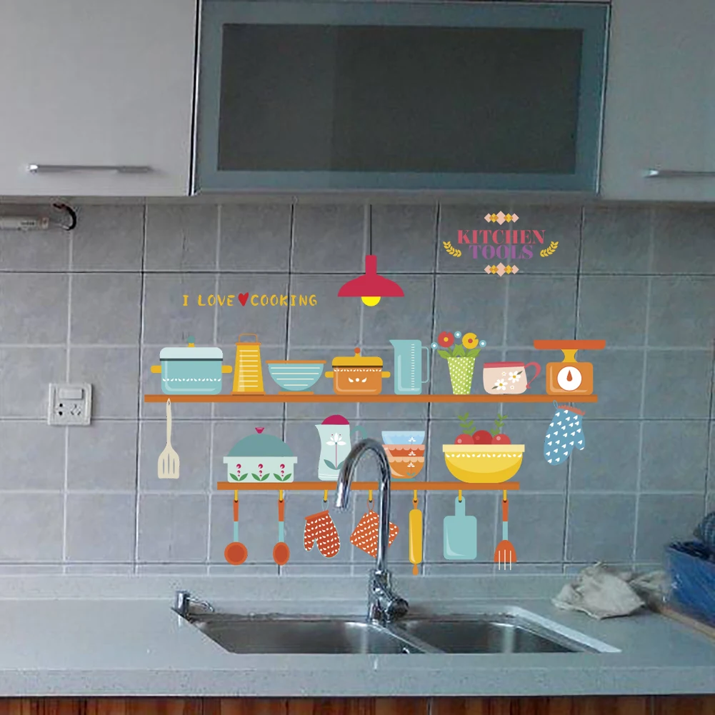 creative kitchen tools wall decals shop window home decoration cartoon wall stickers decorations pvc poster diy mural art decals