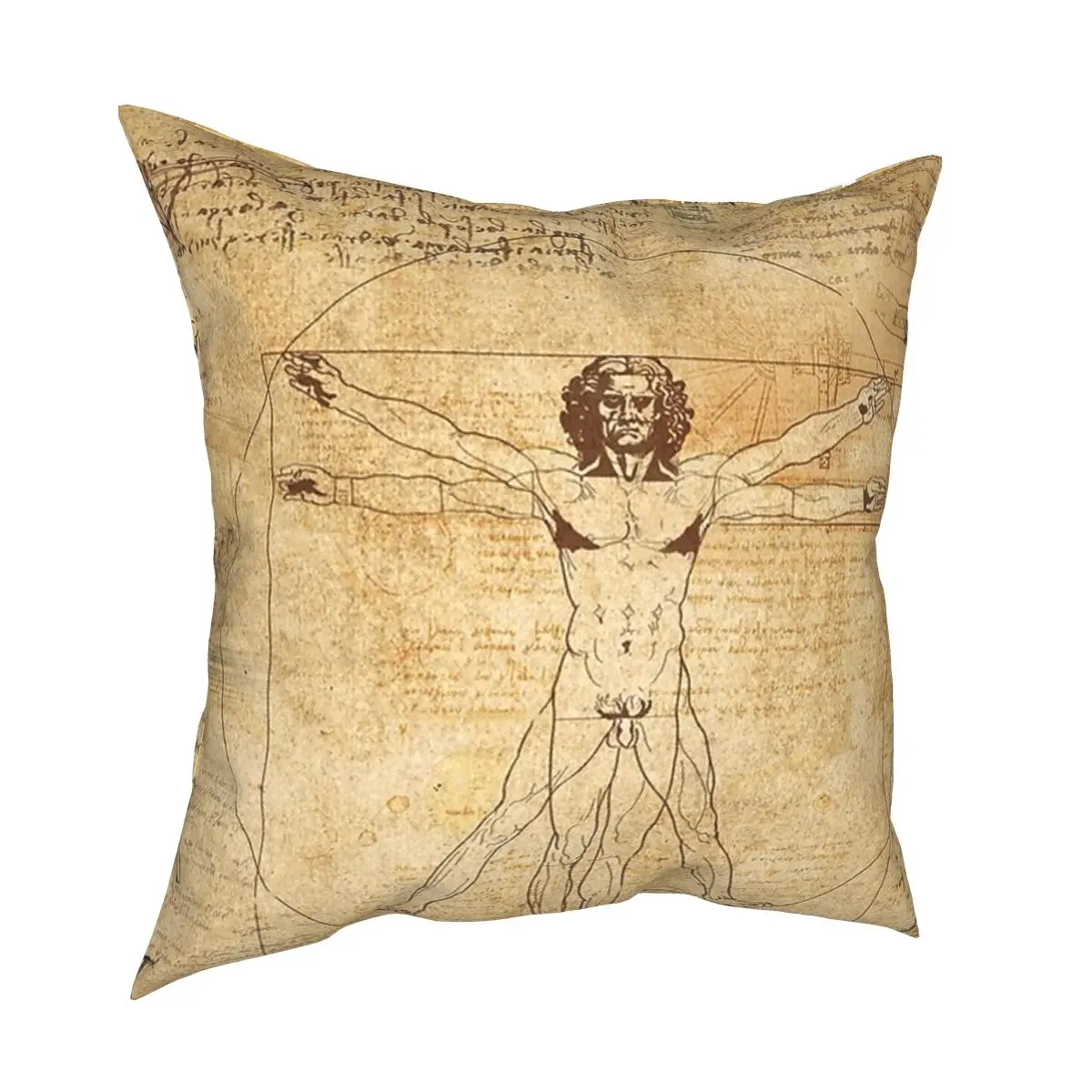 

Leonardo Da Vinci Vitruvian Man Pillowcase Decoration Vintage Cushions Throw Pillow for Living Room Double-sided Printing