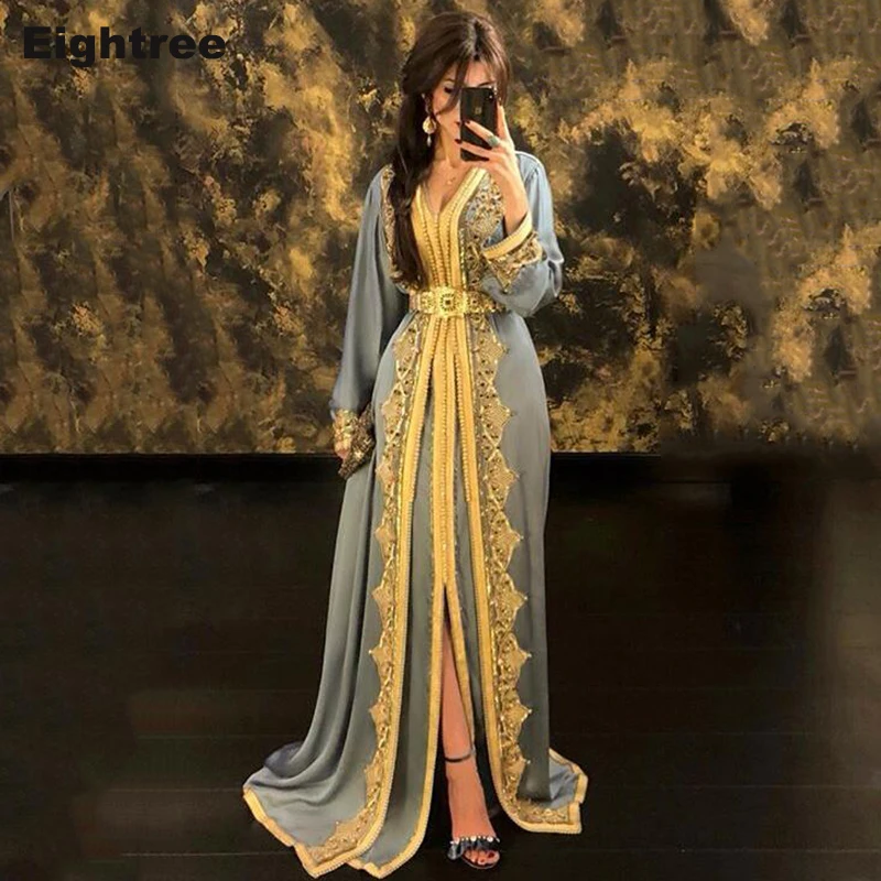 Eightree Hunter Moroccan Kaftan Evening Dresses Lace Appliques Arabic Muslim Special Dresses Formal Prom Dress Customized