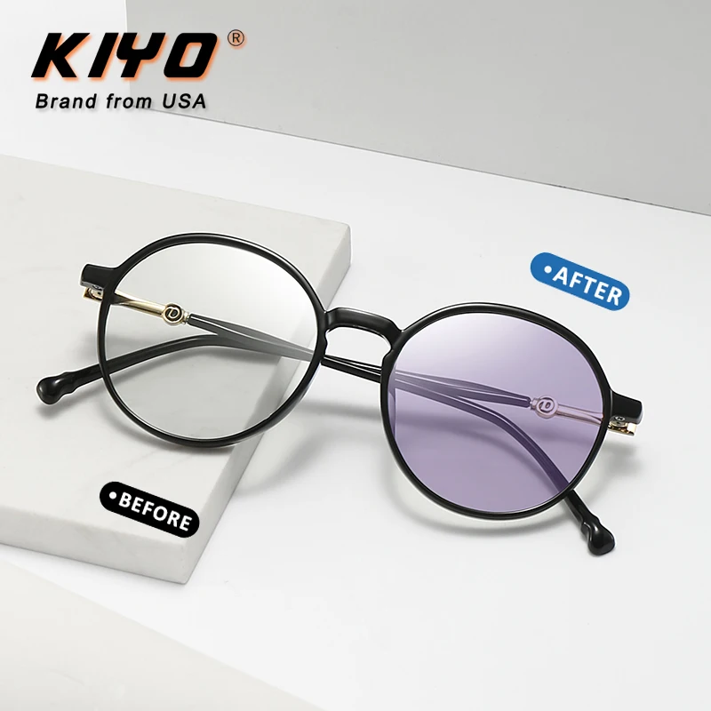 

KIYO Brand 2021 New Women Men Round Anti-Blue Light Photochromic Sunglasses TR90 Fashion Sun Glasses UV400 Sport Eyewear 9733