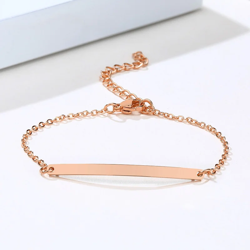 Elegant Personalized ID Bar Bracelets for Women 5mm Thin Stainless Steel Link Chain Custom Name Quotes BFF Bracelet Gift Jewelry image 3