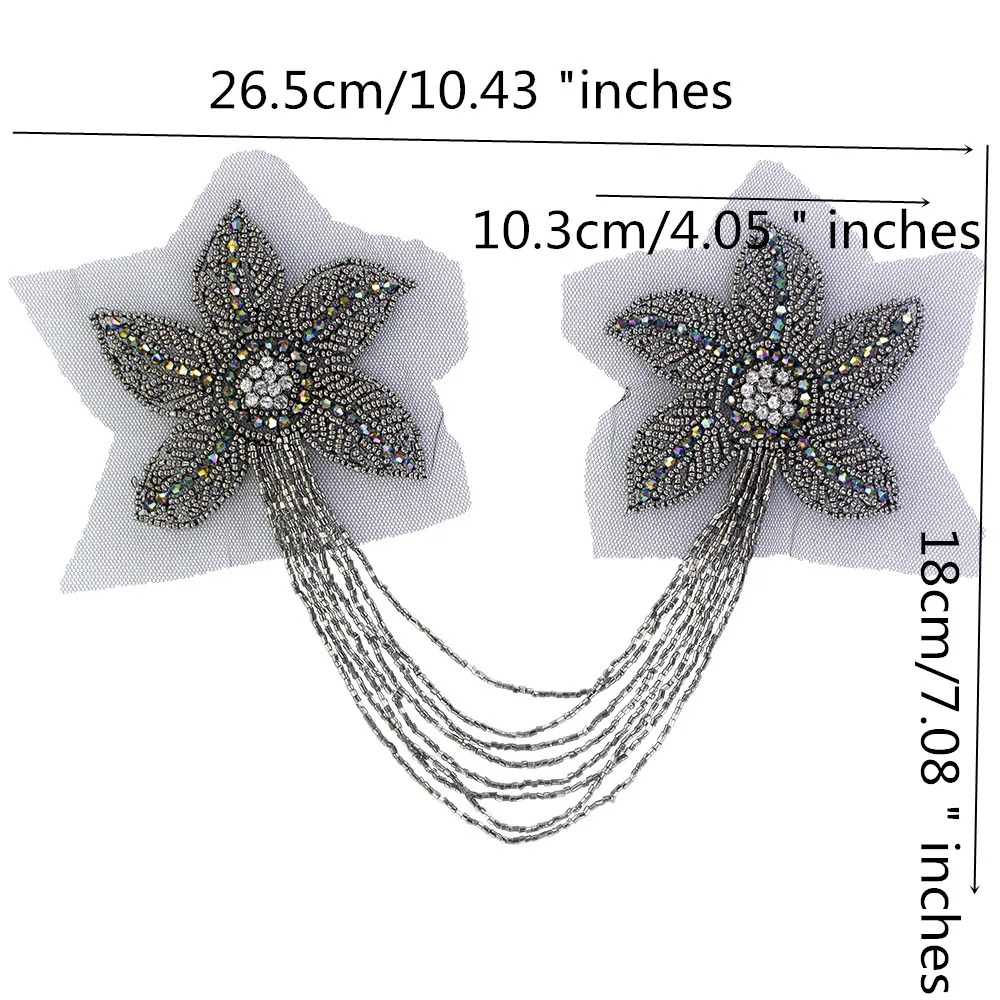 Handmade Epaulette Beading Tassel Rhinestones Crystal Floral Shoulder Epaulettes Patches Blazer Accessories 2 pieces