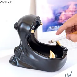 Creative Black Hippo Head Ashtray Cute Animal Large-capacity Anti-ash Ceramic Ashtray Car Home Modern Decor Gift for Boyfriend