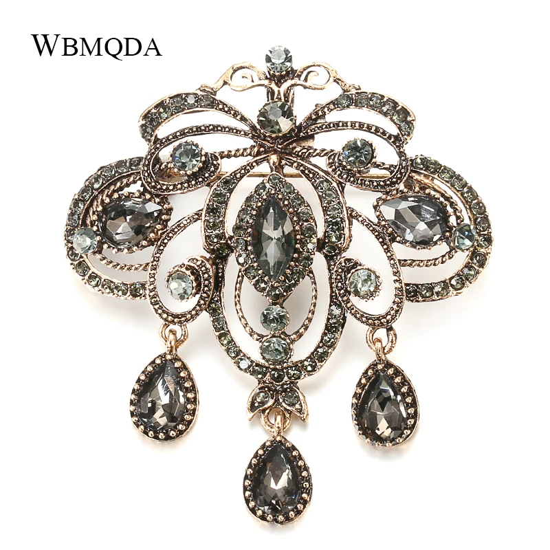 2020 Elegant Flower Crystal Brooches For Women Large Vintage Fashion Bowknot Brooch Retro Pattern Hollow-out Jewelry Party Gift