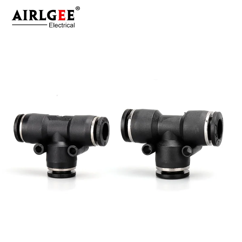 Black PE-4 PE-6 PE-8 PE-10 PE-12 PE-16 Pneumatic 4/6/8/10/12/16MM Push In 3-Way Plastic Pipe Connector Quick Fitting