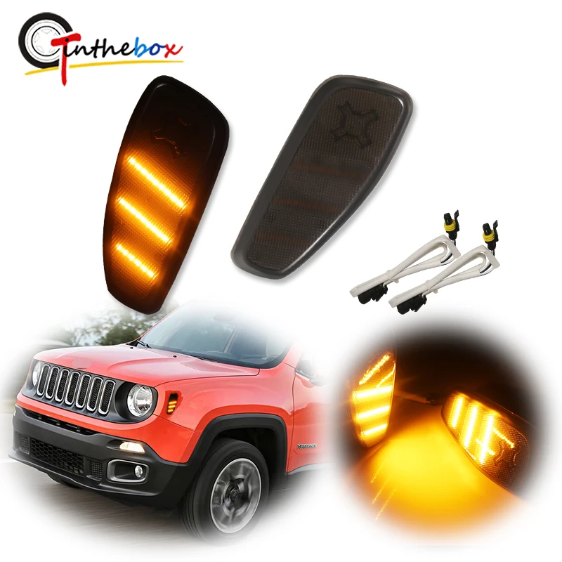 Gtinthebox Smoked Lens Amber Yellow LED Fender Side Marker Lights Turn Signal Lights Conversion Kit For 2015-up Jeep Renegade