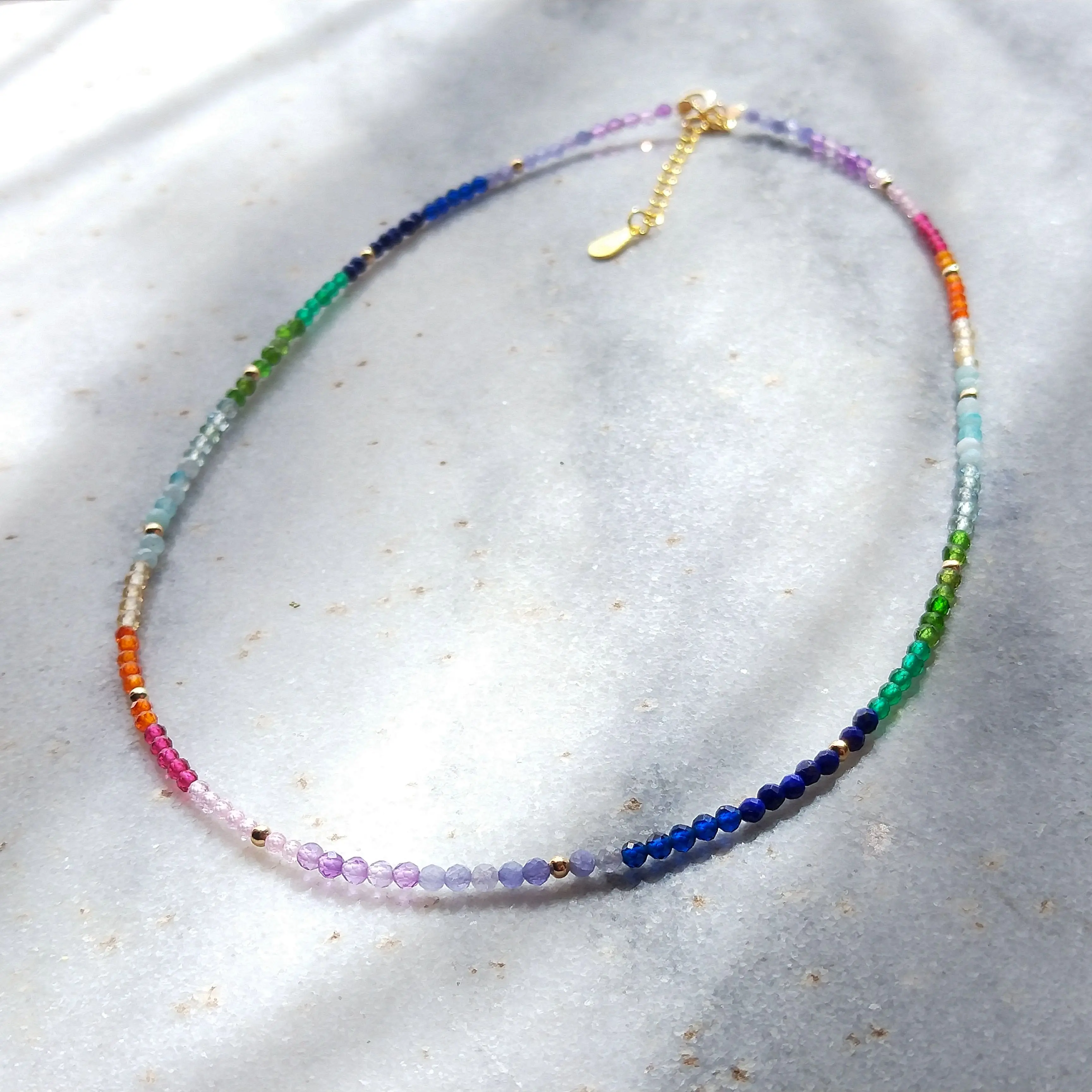 Lii Ji Rainbow Necklace Small Stone 925 Sterling Silver Gold Color Adjustable Necklace 37.5+4cm For Male Female Gift