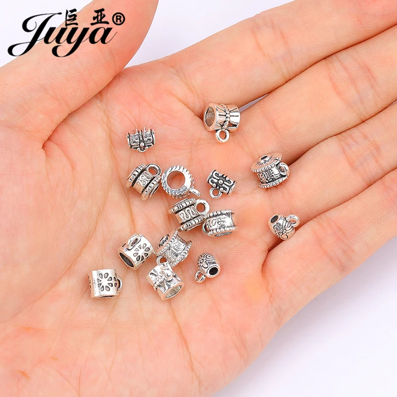 30 Pçs/lote Ouro em Liga de Prata Beads Bail Encantos Conectores Para Pulseiras Mulheres Costura DIY Fazer Jóias Acessórios Suprimentos